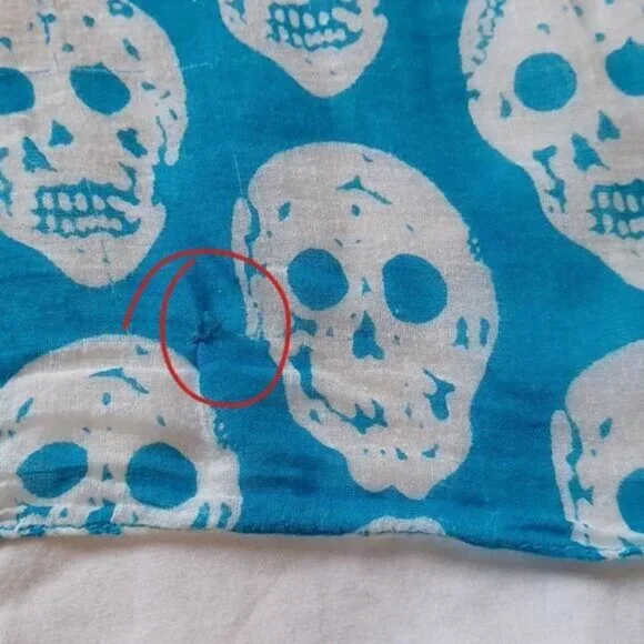 3/$25 SALE Skull Bandana, Semi Sheer Teal & White Unisex Punk Goth Biker 19"x20" - Picture 8 of 12
